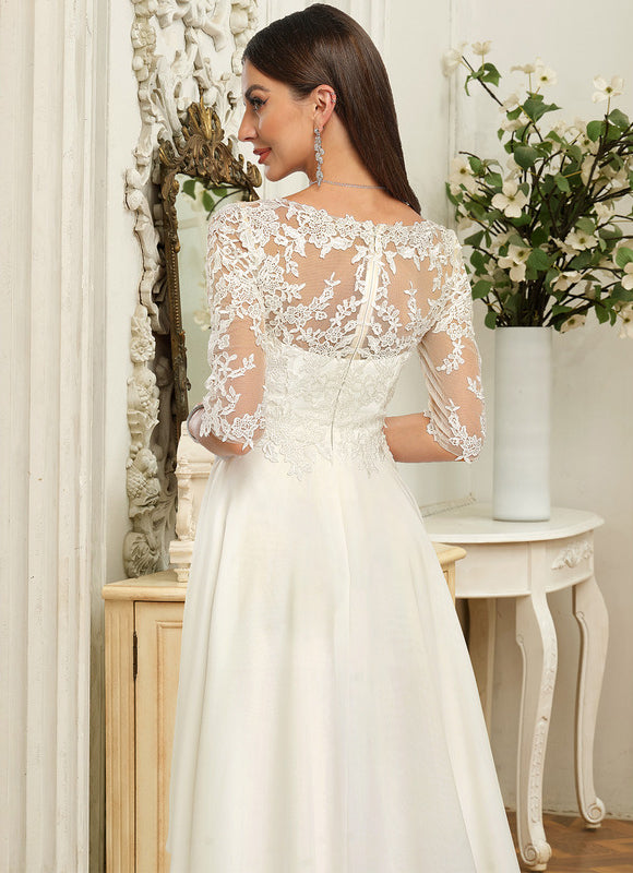 Robe Chic Blanche Dentelle Asymétrique - gallery 5