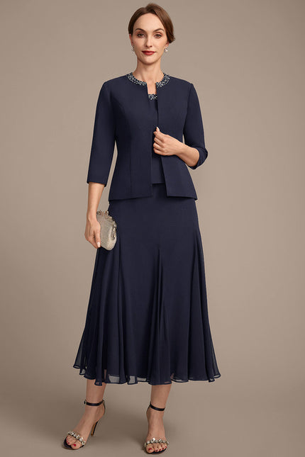 Robe Chic Ensemble Élégant Marine