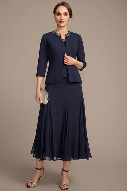 Robe Chic Ensemble Élégant Marine