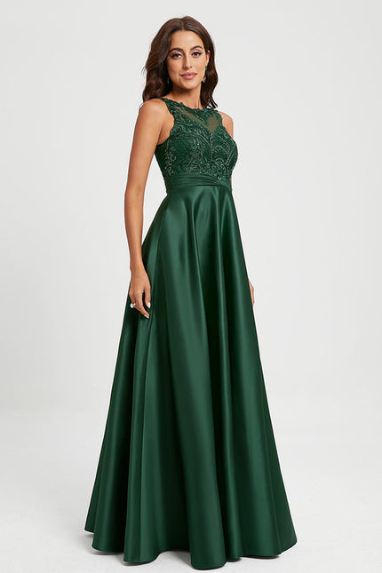 Robe Chic Satin Vert Émeraude - gallery 2