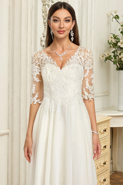 Robe Chic Blanche Dentelle Asymétrique - gallery 4