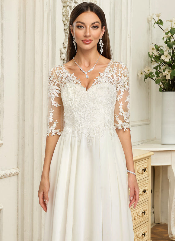 Robe Chic Blanche Dentelle Asymétrique - gallery 4