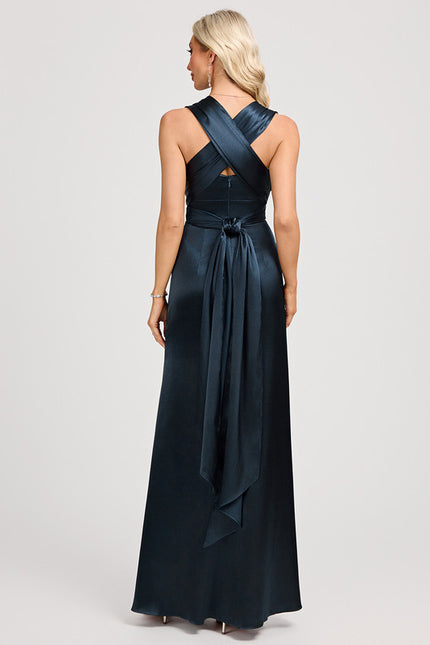 Robe Chic Élégance Satinée Marine - gallery 5