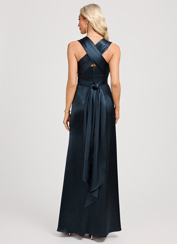 Robe Chic Élégance Satinée Marine - gallery 5
