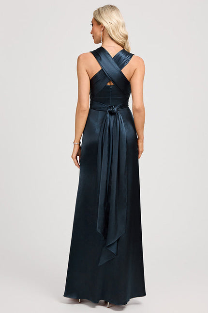 Robe Chic Élégance Satinée Marine - gallery 5