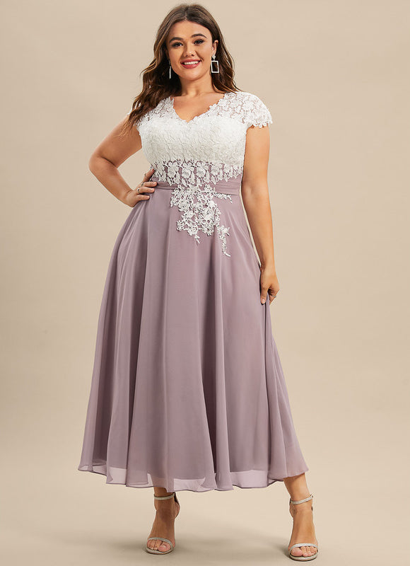 Robe Chic Violet Trapèze Dentelle Paillettes - gallery 5