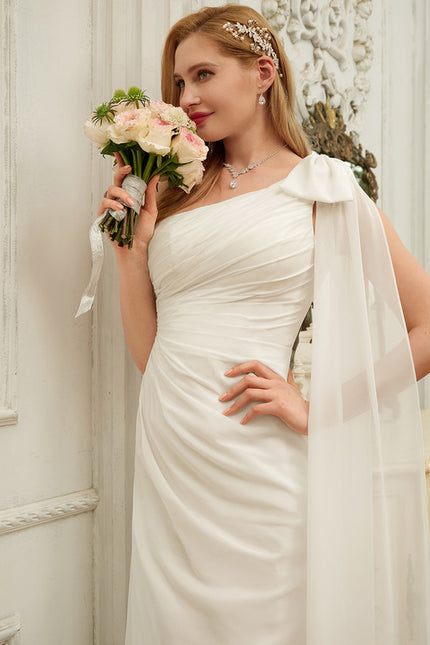 Robe Chic Blanche Asymétrique Avec Traîne - gallery 3