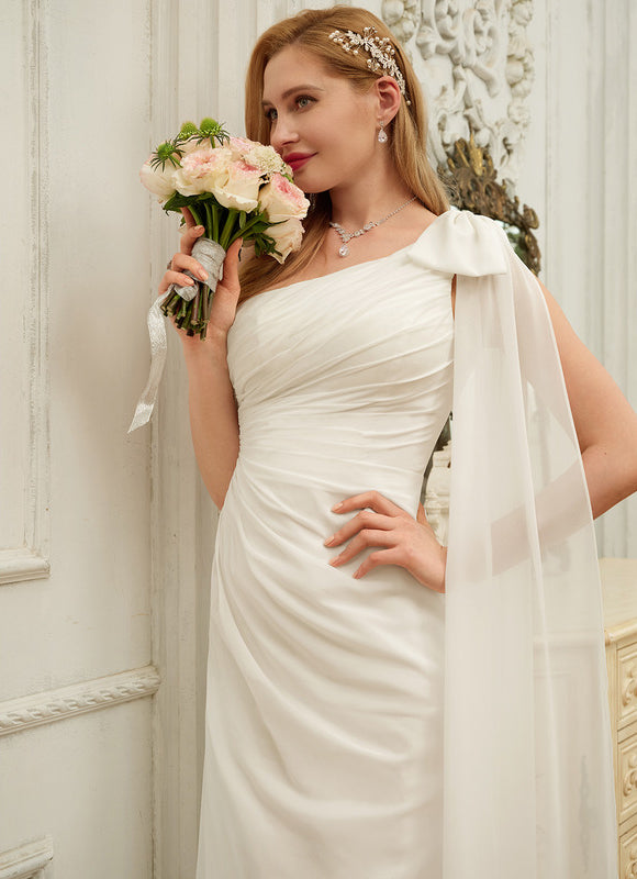 Robe Chic Blanche Asymétrique Avec Traîne - gallery 3