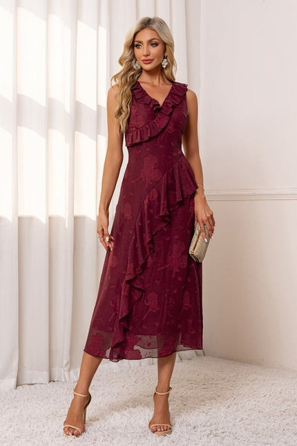 Robe Chic Volants Bordeaux