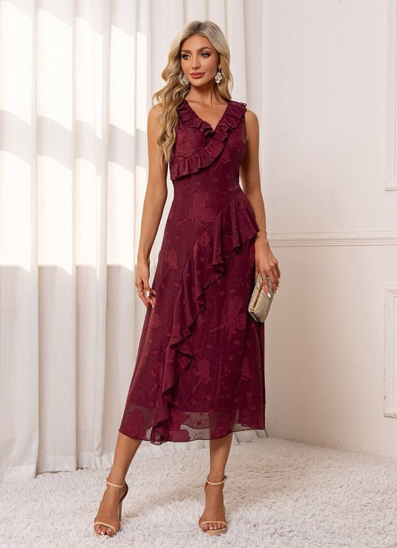 Robe Chic Volants Bordeaux