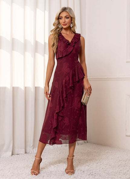 Robe Chic Volants Bordeaux