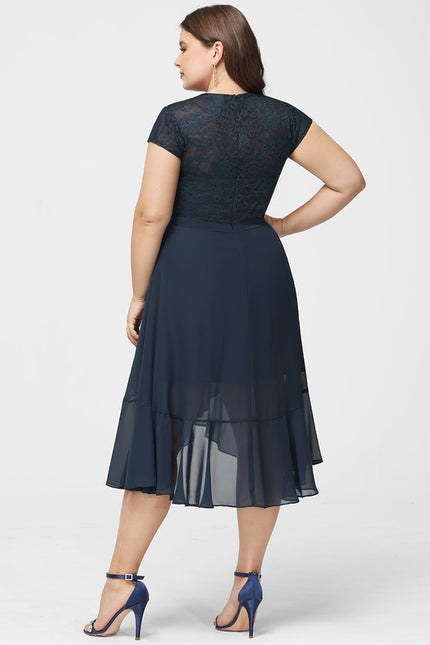 Robe Chic Bleu Nuit Mousseline Dentelle - gallery 9