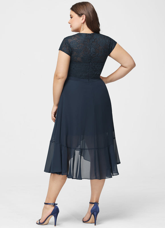 Robe Chic Bleu Nuit Mousseline Dentelle - gallery 9