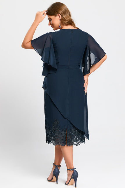 Robe Chic Bleu Marine Avec Dentelle - gallery 9