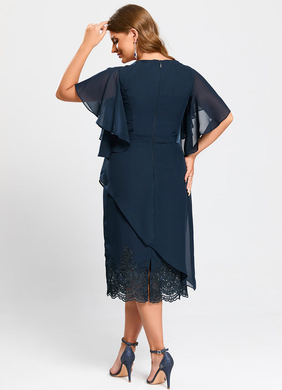 Robe Chic Bleu Marine Avec Dentelle - gallery 9