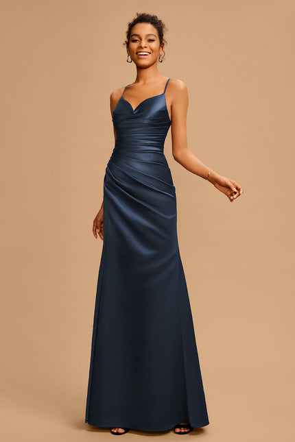 Robe Chic Bleu Nuit Satin Longueur Maxi - gallery 2