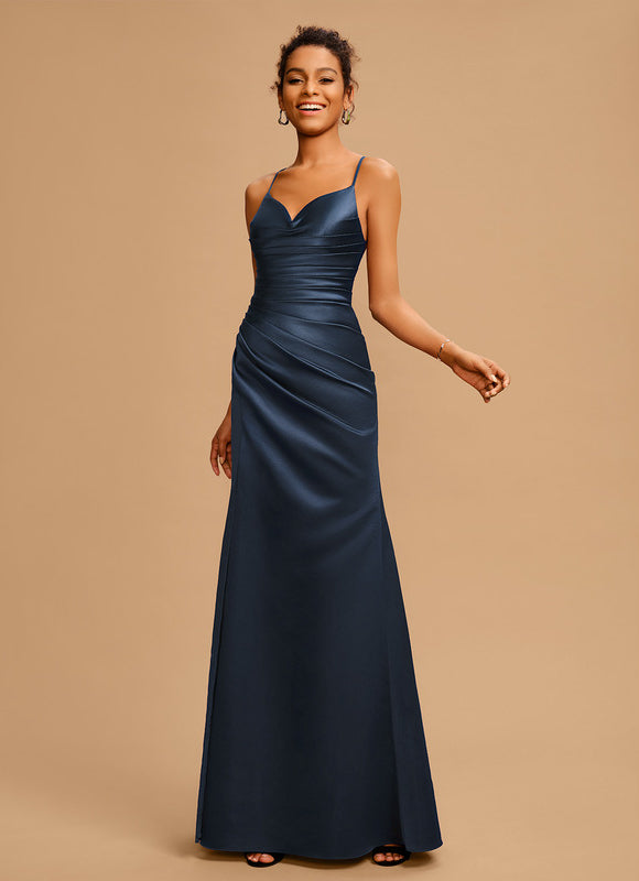 Robe Chic Bleu Nuit Satin Longueur Maxi - gallery 2