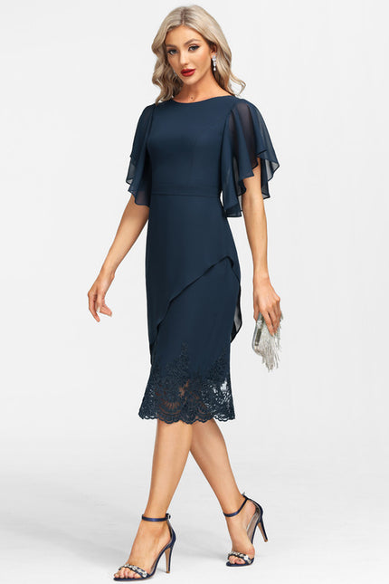 Robe Chic Bleu Marine Avec Dentelle - gallery 3