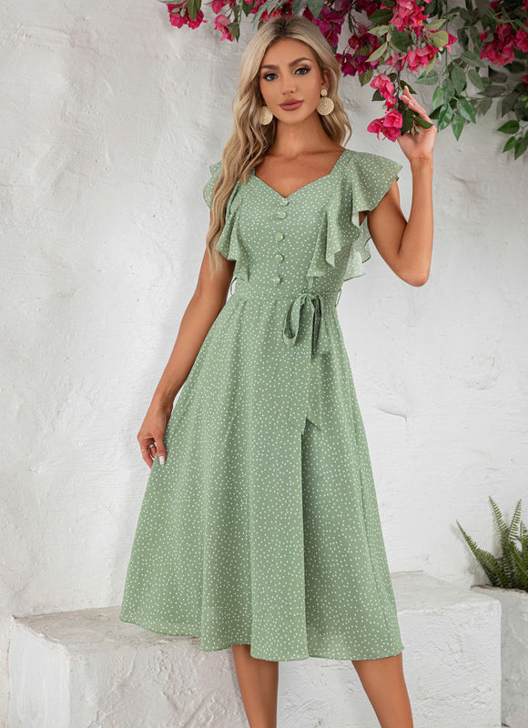 Robe Chic Verte À Pois - gallery 2