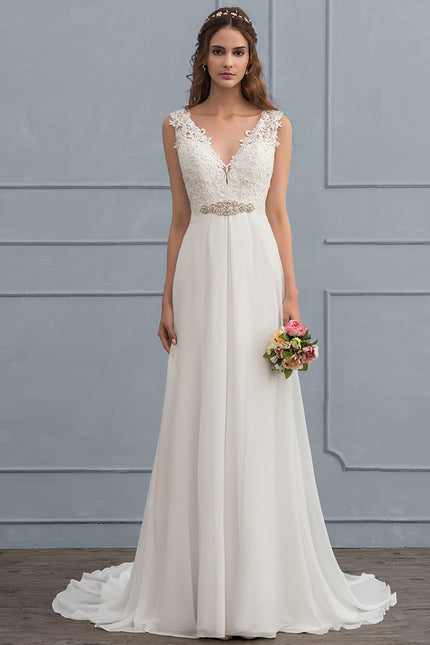 Robe Chic Blanche Mousseline Dentelle - gallery 2