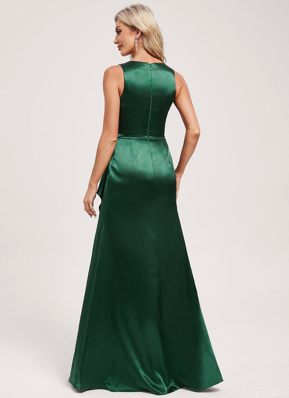 Robe Chic Verte Satiné Sirène Longue - gallery 4