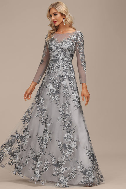 Robe Chic Élégance Florale Grise - gallery 3