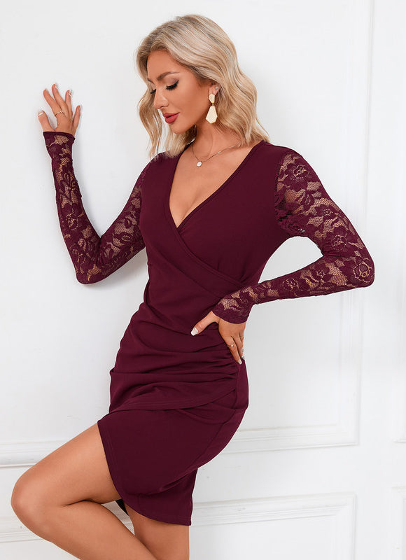 Robe Chic Bordeaux Dentelle - gallery 4