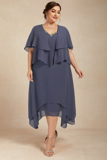 Robe Chic Gris Perle Asymétrique Avec Perles - gallery 7