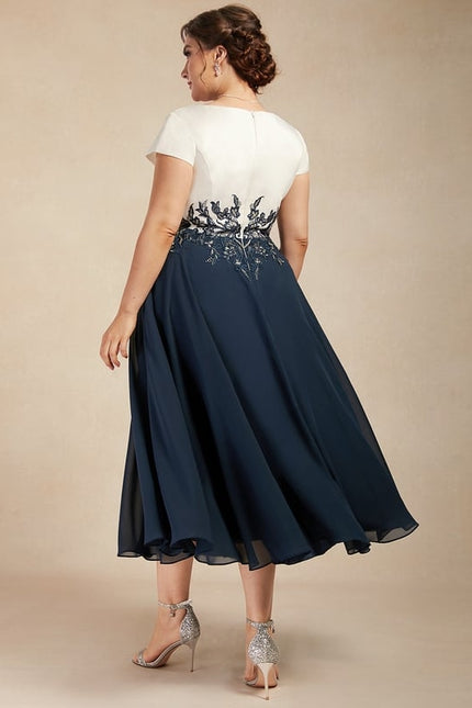 Robe Chic Bleu Nuit À Appliques Élégantes - gallery 7