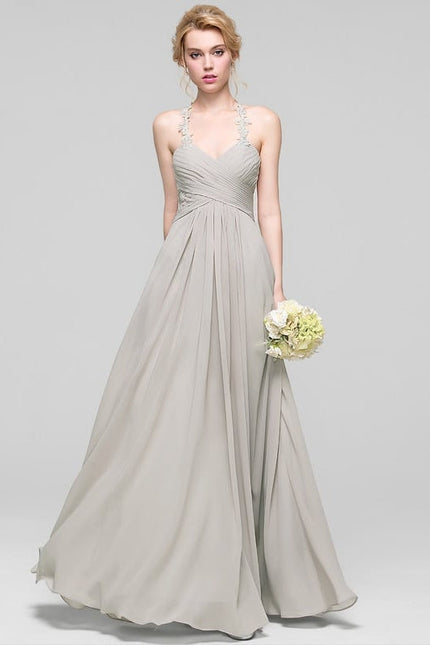 Robe Chic Gris Clair Mousseline Volantée
