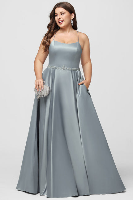 Robe Chic Satin Bleu Poudré - gallery 7
