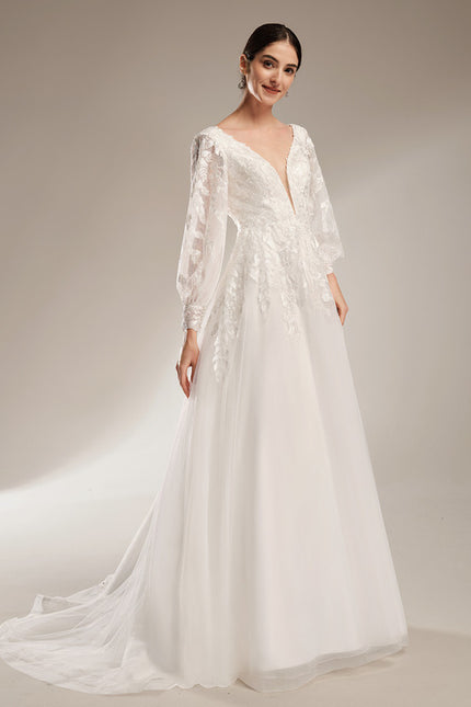 Robe Chic Blanche Satin Dentelle Élégante - gallery 3