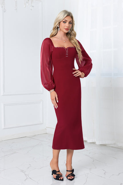 Robe Chic Bordeaux À Manches Ballons - gallery 2