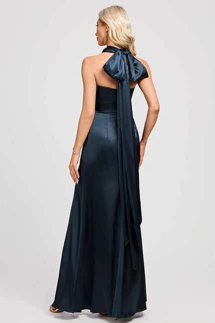 Robe Chic Élégance Satinée Marine - gallery 3