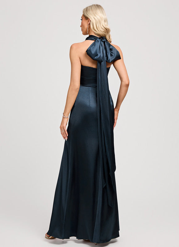 Robe Chic Élégance Satinée Marine - gallery 3