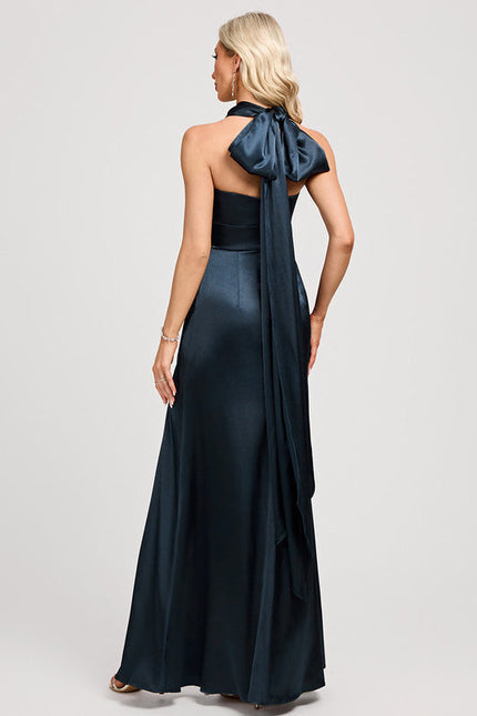 Robe Chic Élégance Satinée Marine - gallery 3