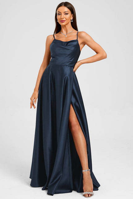 Robe Chic Satinée Marine - gallery 4