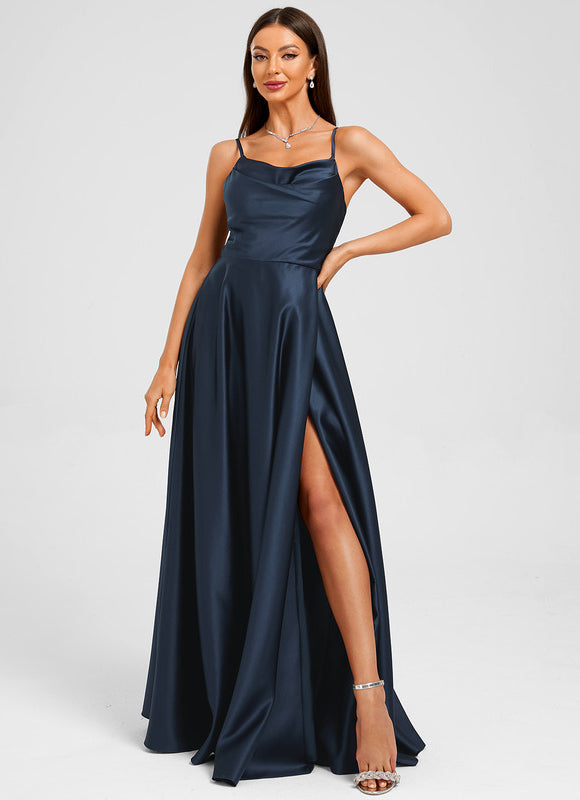 Robe Chic Satinée Marine - gallery 4