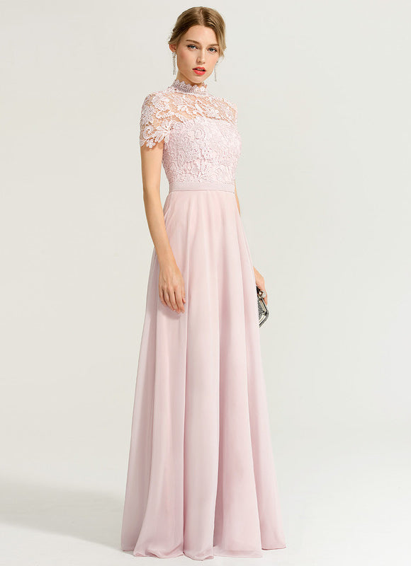 Robe Chic Rose Poudré Dentelle Élégante - gallery 1
