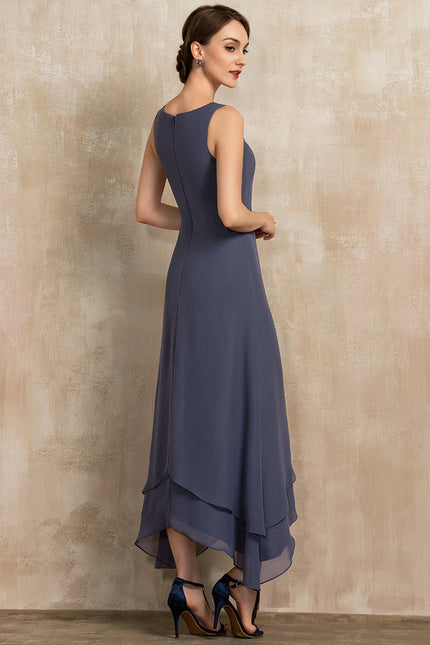 Robe Chic Gris Perle Asymétrique Avec Perles - gallery 6