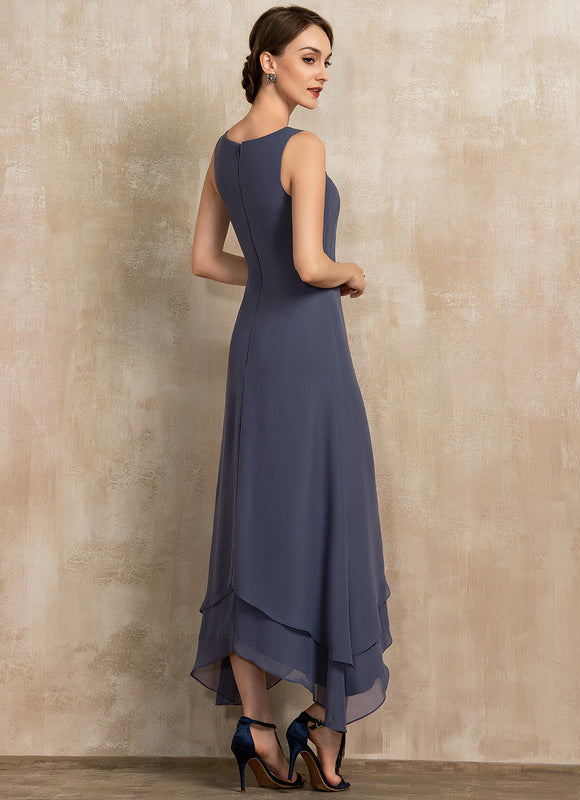 Robe Chic Gris Perle Asymétrique Avec Perles - gallery 6