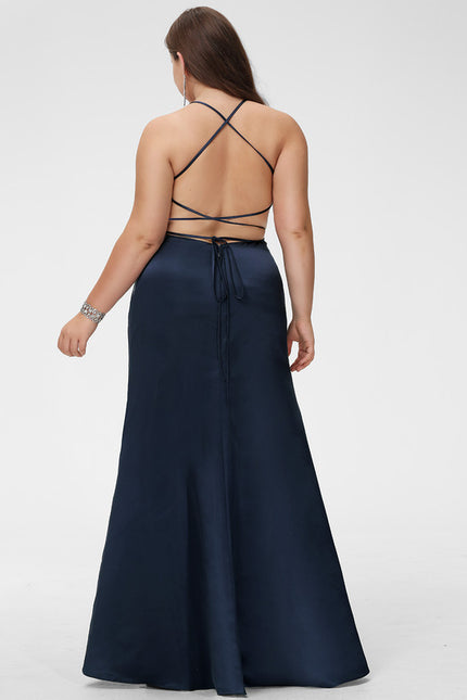 Robe Chic Bleu Nuit Satin Longueur Maxi - gallery 8