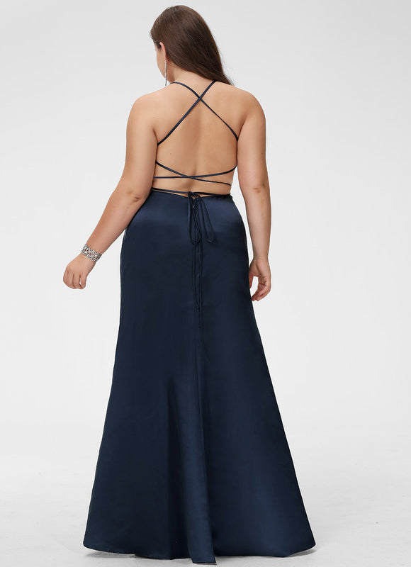Robe Chic Bleu Nuit Satin Longueur Maxi - gallery 8