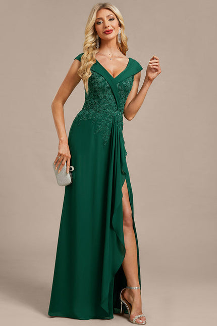 Robe Chic Longue Drapée Émeraude - gallery 5