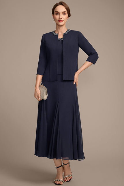 Robe Chic Ensemble Élégant Marine - gallery 1