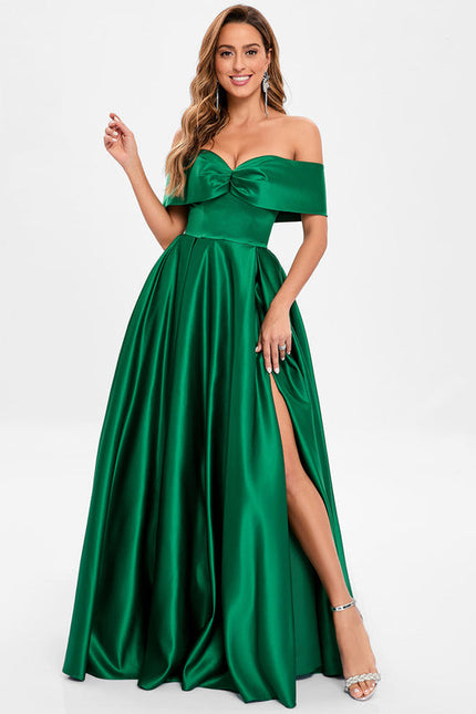 Robe Chic Vert Émeraude Satin Ras Du Sol - gallery 3