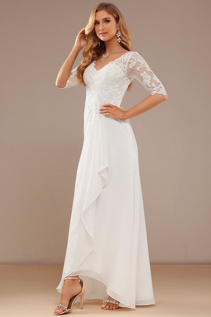 Robe Chic Blanche Dentelle Asymétrique - gallery 6