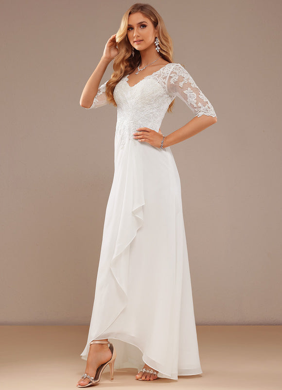 Robe Chic Blanche Dentelle Asymétrique - gallery 6