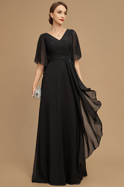 Robe Chic Noire Mousseline À Volants