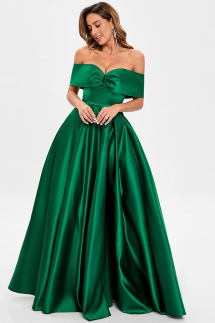 Robe Chic Vert Émeraude Satin Ras Du Sol - gallery 1